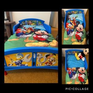 Mickey Mouse toddler bed with mattress and sheets